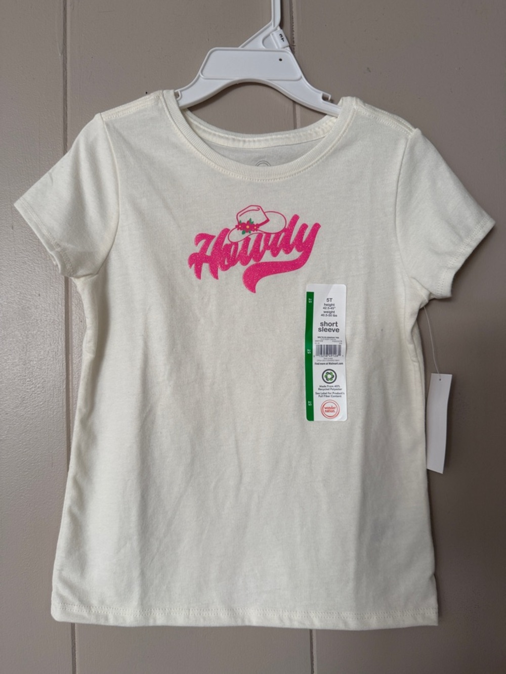 wonder nation White Short Sleeve Tee with Pink "Howdy" Graphic